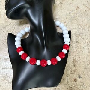 Vintage Monet Red White Beaded Necklace